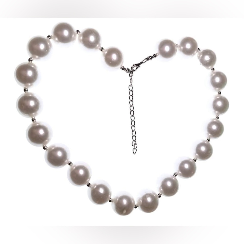 Vintage huge faux pearl & glass beaded 19"-23" necklace. - Picture 3 of 3